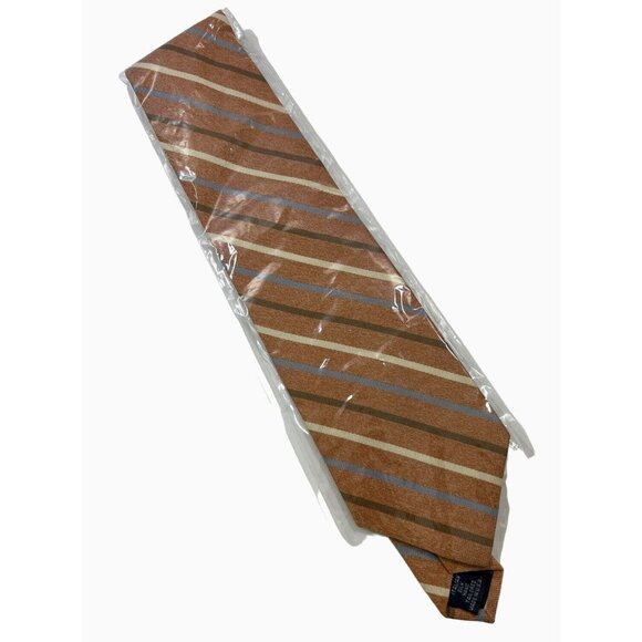 Paul Frederick 57” Repp Tie 100% Italian Silk Hand Tailored In USA Orange Brown - Picture 7 of 7